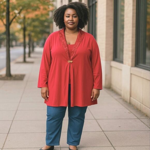3x ruby red sequins tunic plus size. - Picture 1 of 6